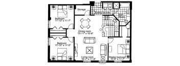 Three bedroom, one bathroom apartment layout at Heritage Lofts I in Gatineau, QC