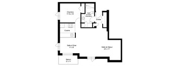 One bedroom, one bathroom apartment layout at Heritage Lofts II in Gatineau, QC