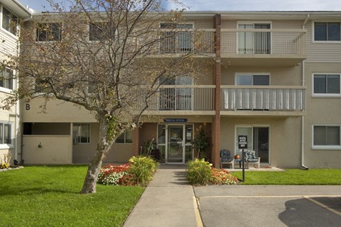 High Street Apartments building entrance in Fort Erie, ON