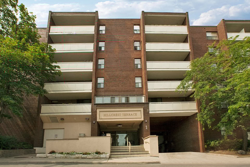 Exterior entrance of Hillcrest Terrace in St. Catharines, ON