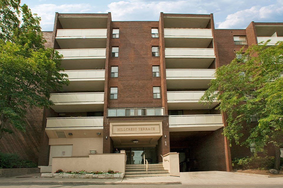Exterior entrance of Hillcrest Terrace in St. Catharines, ON