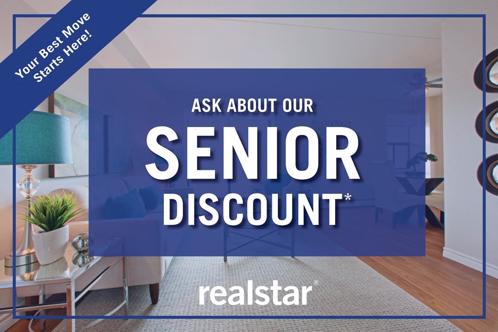 an image of a living room with the text ask about our senior discount