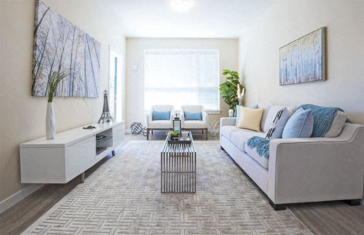 Hoylake Apartments in Victoria, BC well lit living room