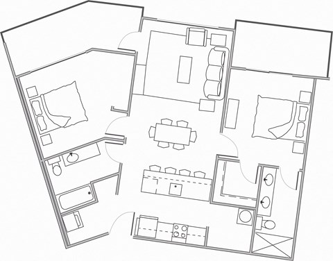 Hoylake Apartments 2 bedroom, 2 bathroom floor plan variation D in Victoria, BC