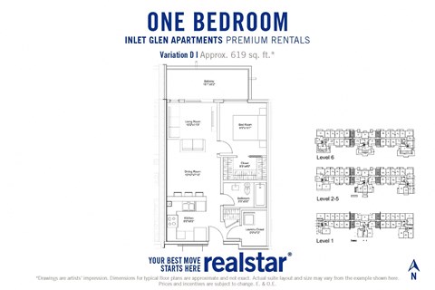 Inlet Glen Apartments in Port Moody, BC 1 bed 1 bath floor plan D