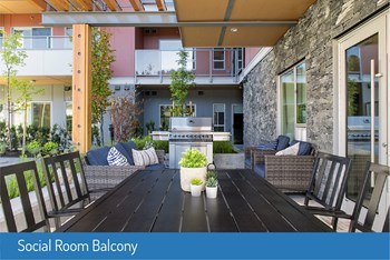 Inlet Glen Apartments Social Room Terrace featuring gazebo lounge seating in Port Moody, BC - Photo Gallery 39