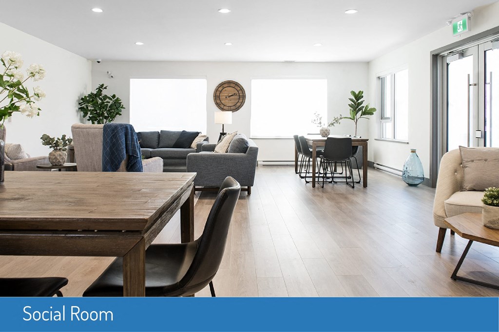 Inlet Glen Apartments Social Room featuring lounge seating in Port Moody, BC