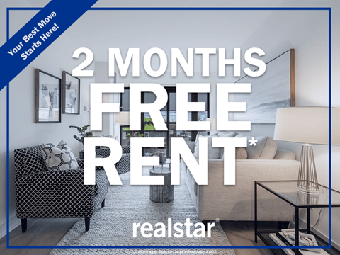 a living room with a couch and a table and the words 2 months free rent