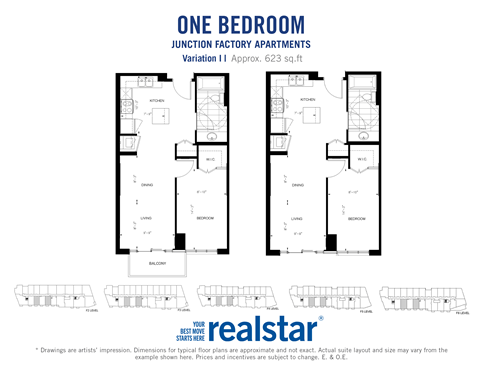 a floor plan of one bedroom one bathroom unit junction factory apartments in Toronto Ontario