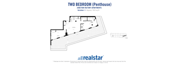 Two bedroom, Two bathroom penthouse apartment layout at Junction Factory Apartments in Toronto, ON