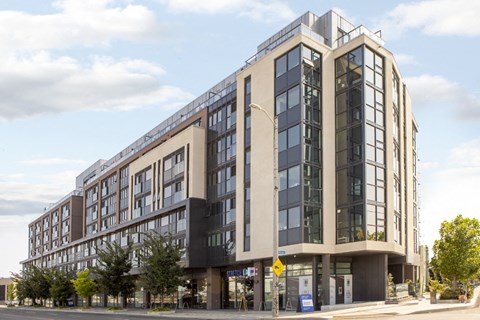 building exterior of  Junction Factory Apartments in Toronto ON