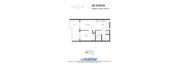 A floor plan for a one bedroom apartment at Kaslo.