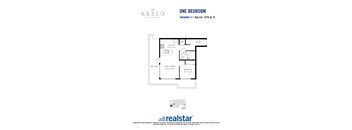 A floor plan for a one bedroom apartment at Kaslo East Village.