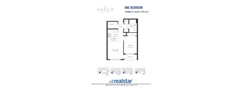 A floor plan for a one bedroom apartment at Kaslo.