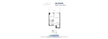 A floor plan for a one bedroom apartment at Kaslo.