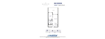 A floor plan for a one bedroom apartment at Kaslo.