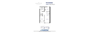 A floor plan for a two-bedroom apartment at Kaslo East Village.
