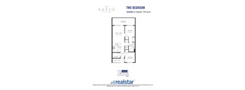A floor plan for a two-bedroom apartment at Kaslo East Village.