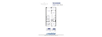 A floor plan for a two bedroom apartment at Kaslo.
