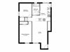 Two bedroom, one bathroom apartment layout at Kelvingrove Apartments in East York, ON