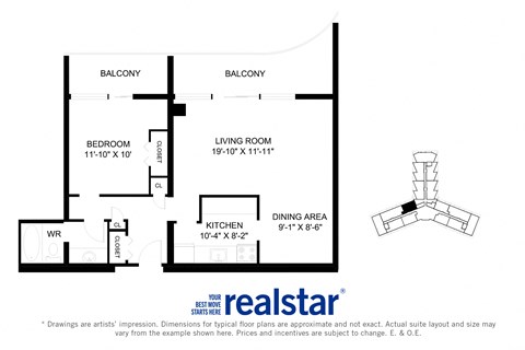 La Salle Towers one bedroom, one bathroom variation A layout in Burlington, ON