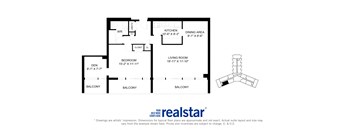 La Salle Towers one bedroom, one bathroom variation B layout in Burlington, ON