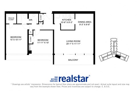 La Salle Towers two bedroom, one bathroom variation A layout in Burlington, ON