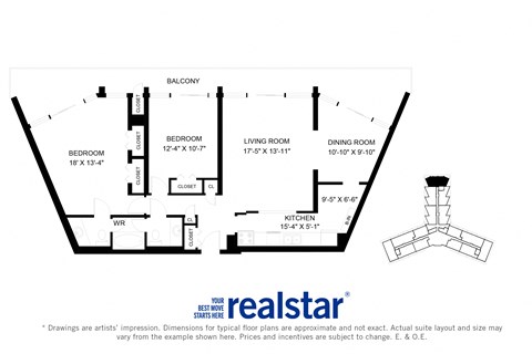 La Salle Towers two bedroom, two bathroom variation A layout in Burlington, ON