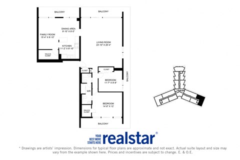 La Salle Towers two bedroom, two bathroom variation B layout in Burlington, ON