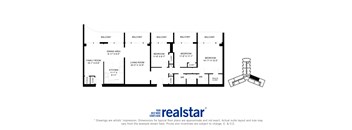 La Salle Towers three bedroom, two bathroom variation C layout in Burlington, ON