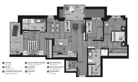 La Voile Pointe-Claire 2 bedroom 2 bathroom apartment floor plan Pointe-Claire, QC