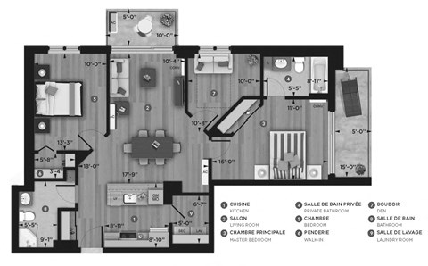 La Voile Pointe-Claire 2 bedroom 2 bathroom apartment floor plan in Pointe-Claire, QC