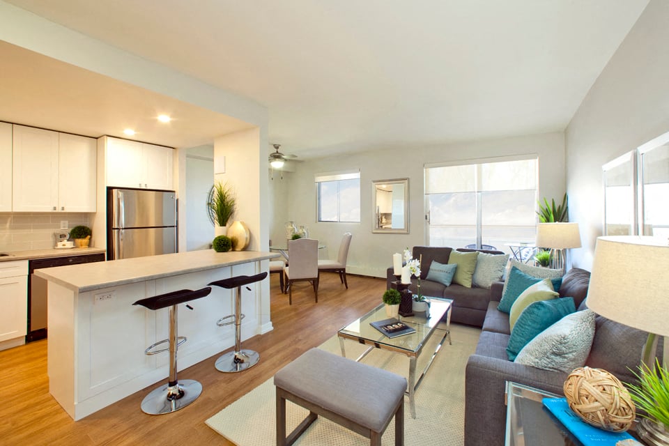 Laura Secord Apartments open concept kitchen with