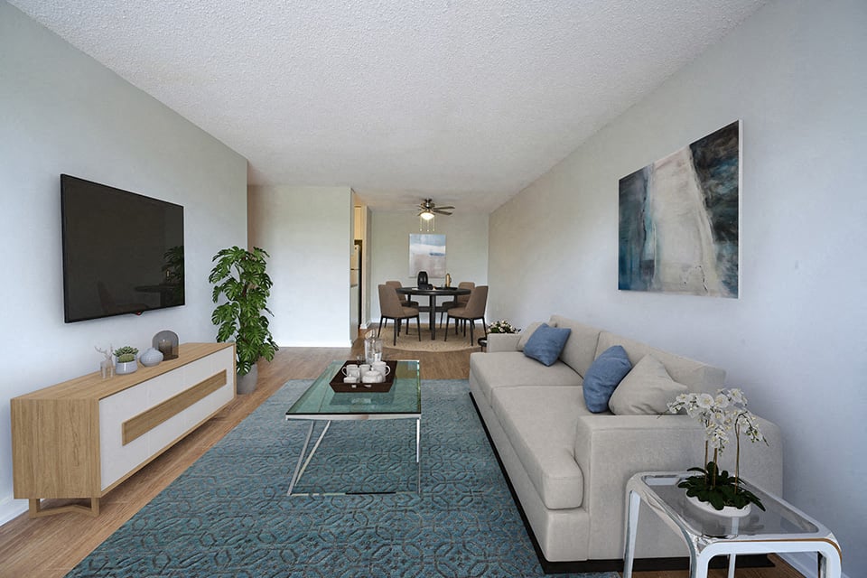 a living room with a couch and a television