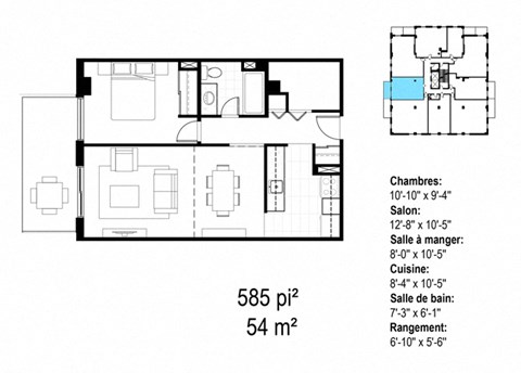Les Jardins Hauterive in Sherbrooke, QC 1 bed 1 bath floorplan A