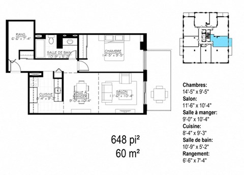 Les Jardins Hauterive in Sherbrooke, QC 1 bed 1 bath floorplan B