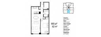 Les Jardins Hauterive in Sherbrooke, QC 1 bed 1 bath floorplan C