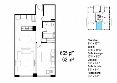 Les Jardins Hauterive in Sherbrooke, QC 1 bed 1 bath floorplan C