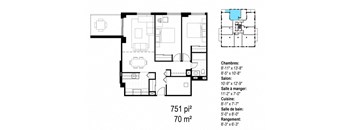 Les Jardins Hauterive in Sherbrooke, QC 2 bed 1 bath floorplan A