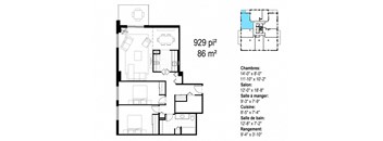 Les Jardins Hauterive in Sherbrooke, QC 2 bed 1 bath floorplan B
