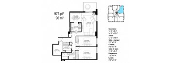 Les Jardins Hauterive in Sherbrooke, QC 2 bed 1 bath floorplan C