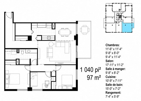 Les Jardins Hauterive in Sherbrooke, QC 3 bed 1 bath floorplan A