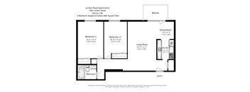 Two bedroom, one bathroom apartment layout at London Road Apartments in Sarnia, ON