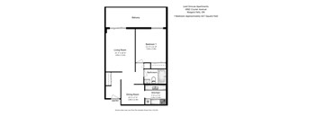 A floor plan of a one bedroom apartment.