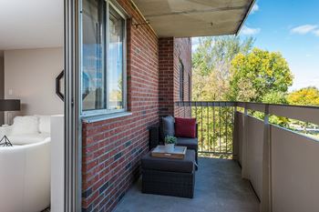 Half of a spacious balcony at Lorneville Apartments in Cornwall, ON