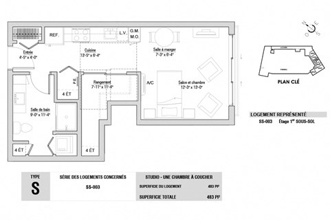 Lumineau in Sherbrooke, QC 1 bed 1 bath floorplan A