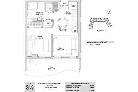 Lumineau in Sherbrooke, QC 1 bed 1 bath floorplan B