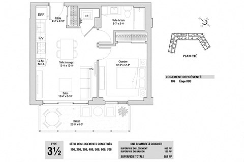 Lumineau in Sherbrooke, QC 1 bed 1 bath floorplan C