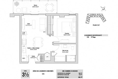 Lumineau in Sherbrooke, QC 1 bed 1 bath floorplan D