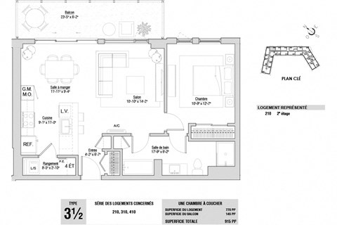 Lumineau in Sherbrooke, QC 1 bed 1 bath floorplan O